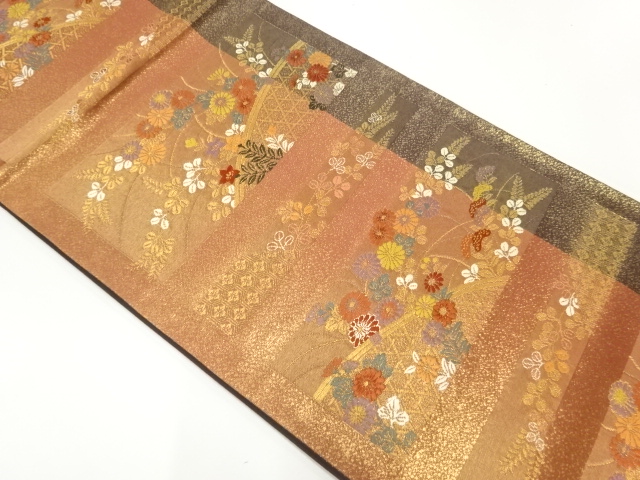 JAPANESE FUKURO OBI / WOVEN AUTUMN FLOWERS